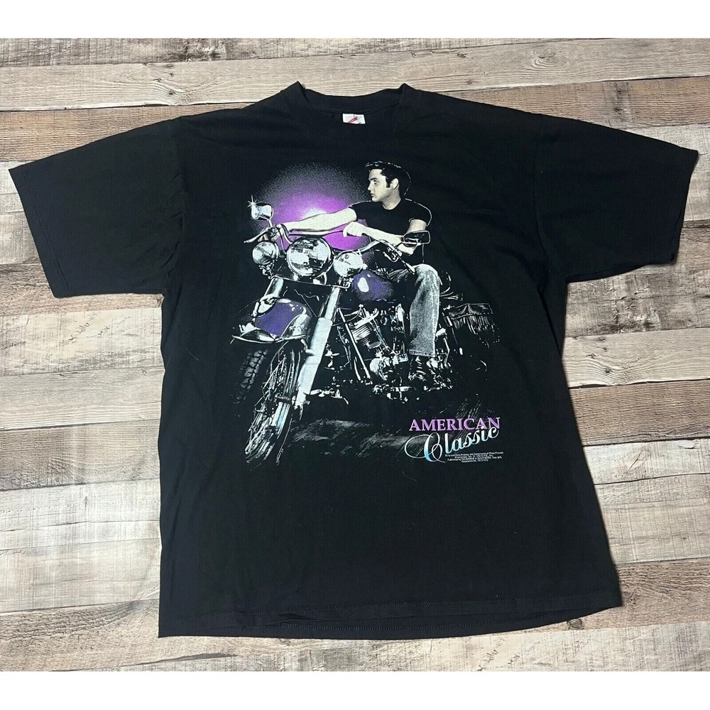Elvis Presley Shirt Adult Large Black King Of‎ Rock And Roll Band Tee Motorcycle